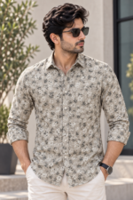 Men's Premium Sand Floral Print Casual Button-Down Shirt