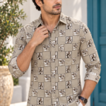 Men's Desert Palm Print Khaki Casual Shirt