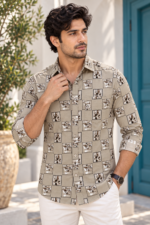 Men's Desert Palm Print Khaki Casual Shirt