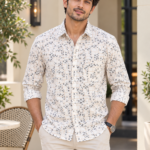 Modern Mediterranean Print Long-Sleeve Cotton Shirt