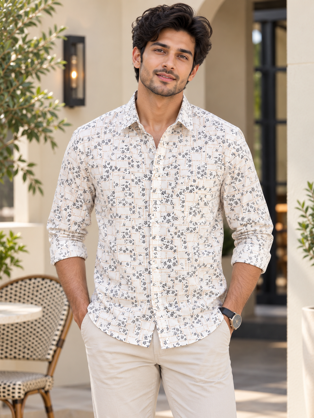fdb9a5dc-7f49-4134-9046-0b0b4df12983 Modern Mediterranean Print Long-Sleeve Cotton Shirt - Image 1