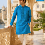 Royal Blue Intricate Self-Jacquard Ethnic Kurta