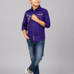 Boys Royal Purple Graphic Casual Button-Down Shirt