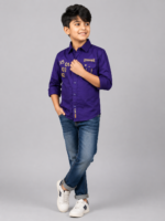 Boys Royal Purple Graphic Casual Button-Down Shirt