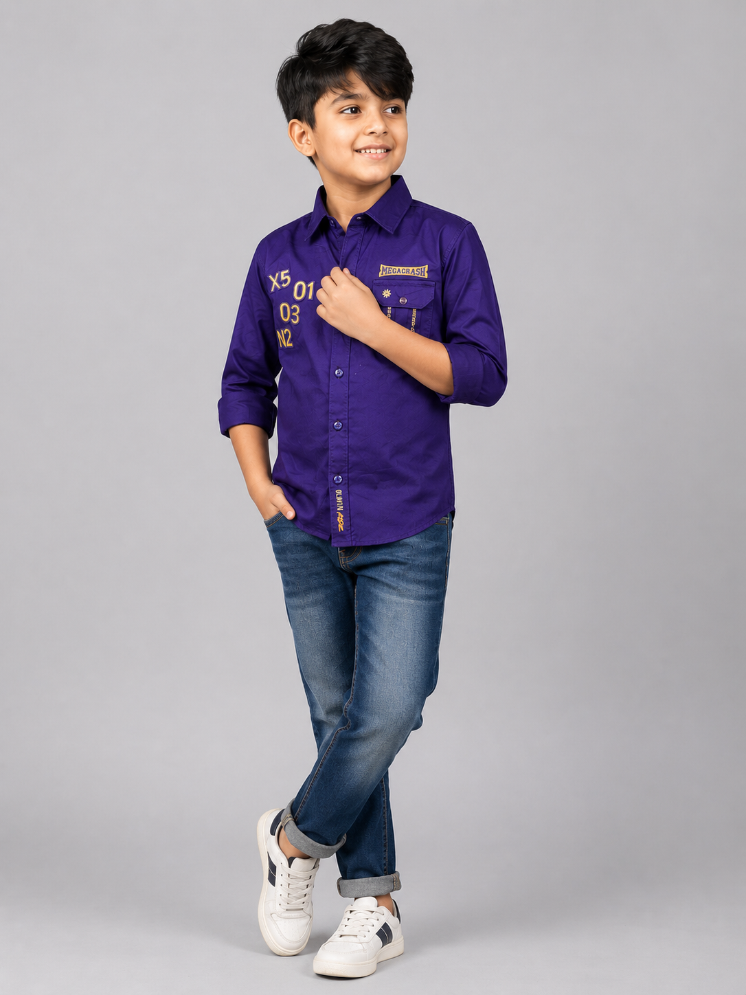 046b7498-d9ff-47b2-b2b1-a66b9e2e939e-2 Boys Royal Purple Graphic Casual Button-Down Shirt - Image 1