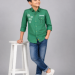 Boys Trendy Emerald Green Graphic Casual Shirt