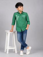 Boys Trendy Emerald Green Graphic Casual Shirt