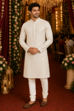 Elegant Off-White Textured Ethnic Kurta for Men - Image 2
