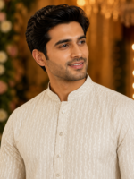 Elegant Off-White Textured Ethnic Kurta for Men