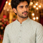 Sage Green Textured Ethnic Kurta for Men