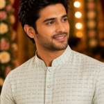 Sage Green Textured Ethnic Kurta for Men