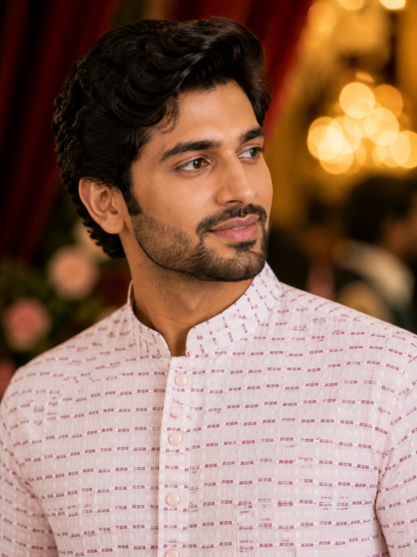 Elegant Blush Pink Textured Men's Ethnic Kurta - Image 2