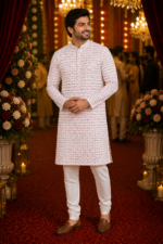 Elegant Blush Pink Textured Men's Ethnic Kurta - Image 4