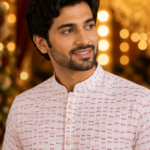Elegant Blush Pink Textured Men's Ethnic Kurta