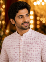 Elegant Blush Pink Textured Men's Ethnic Kurta