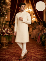 Classic Cream Textured Ethnic Kurta for Men - Image 2