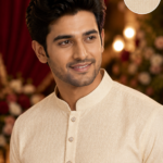 Classic Cream Textured Ethnic Kurta for Men
