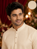 Classic Cream Textured Ethnic Kurta for Men