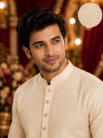 Classic Ivory Textured Men's Kurta Set for Festive Occasions - Image 3
