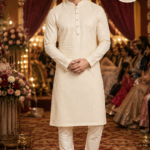 Classic Ivory Textured Men's Kurta Set for Festive Occasions