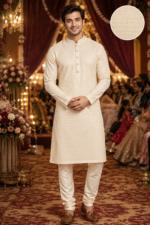 Classic Ivory Textured Men's Kurta Set for Festive Occasions