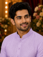 Lilac Geometric Pattern Men's Ethnic Kurta - Image 2