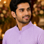 Lilac Geometric Pattern Men's Ethnic Kurta