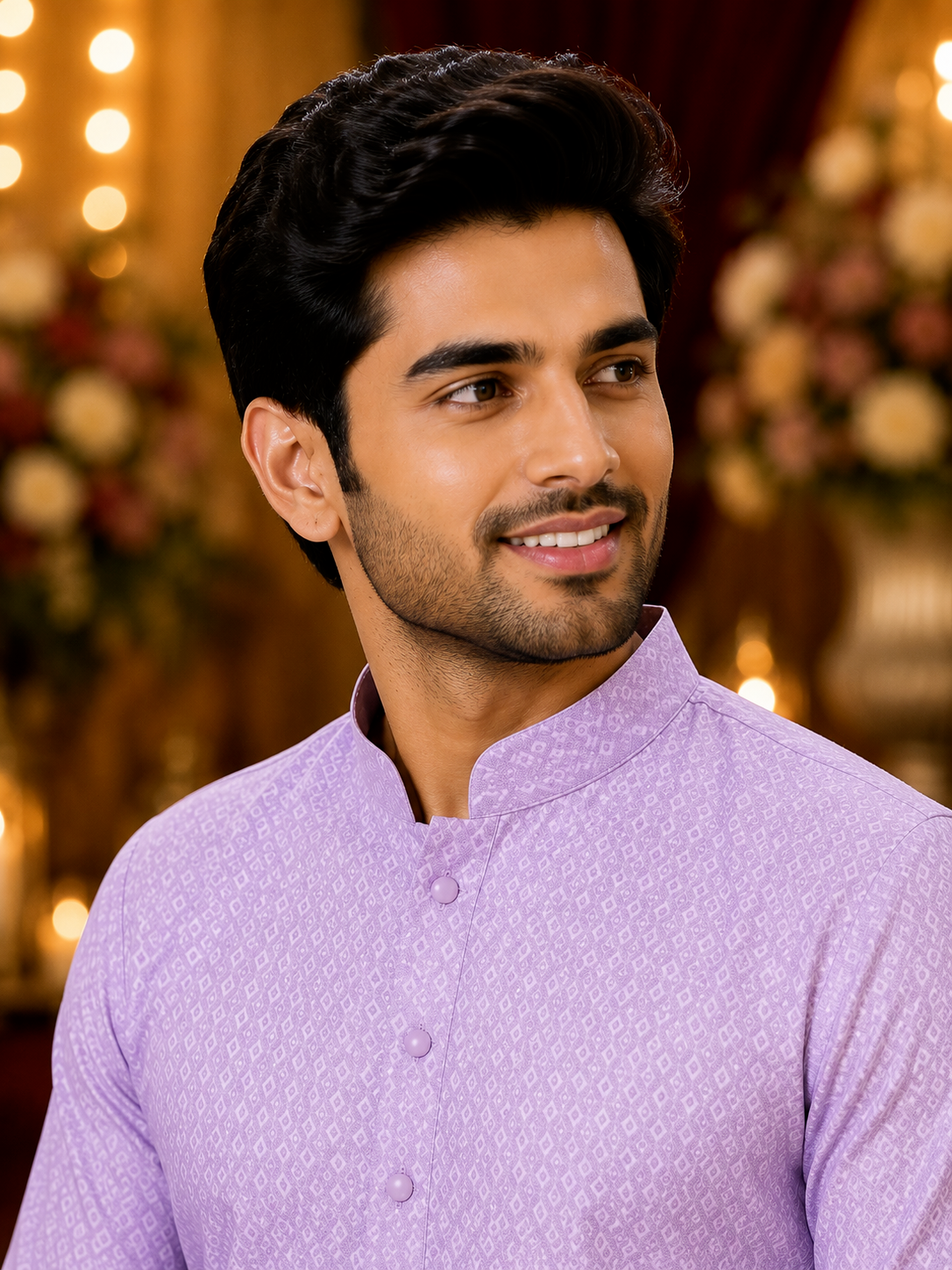 2026/08/1001522730.png Lilac Geometric Pattern Men's Ethnic Kurta - Image 1