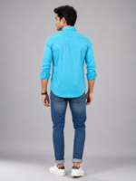 Men's Vibrant Cyan Slim-Fit Casual Button-Down Shirt - Image 4
