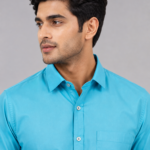 Men's Vibrant Cyan Slim-Fit Casual Button-Down Shirt