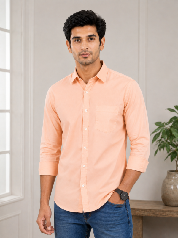 Premium Peach Men's Cotton Casual Button-Down Shirt - Image 2
