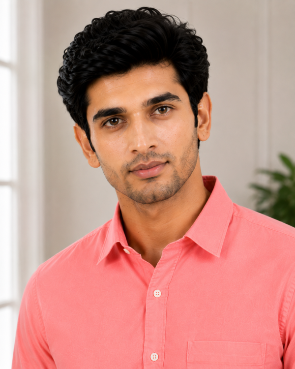Premium Coral Pink Textured Casual Shirt for Men - Image 2