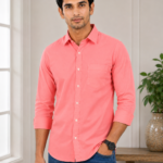 Premium Coral Pink Textured Casual Shirt for Men