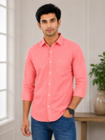 Premium Coral Pink Textured Casual Shirt for Men