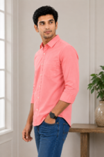 Premium Coral Pink Textured Casual Shirt for Men - Image 3