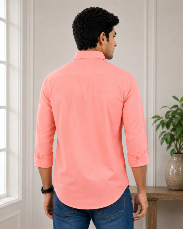 Premium Coral Pink Textured Casual Shirt for Men - Image 4