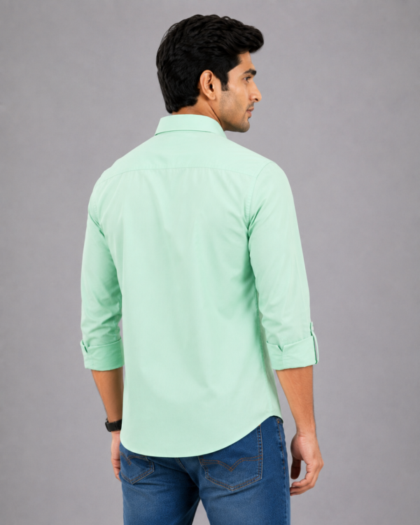 Men's Premium Mint Green Slim Fit Cotton Casual Shirt - Image 3