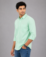 Men's Premium Mint Green Slim Fit Cotton Casual Shirt - Image 2