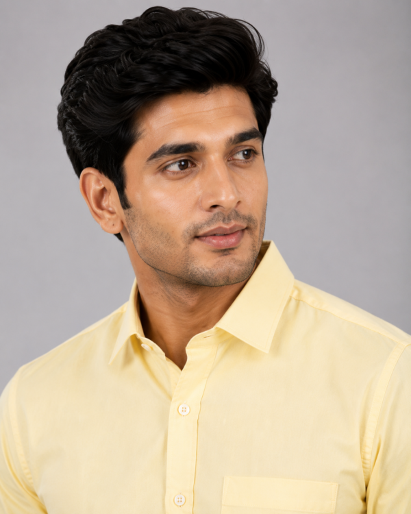 Classic Men's Pastel Yellow Button-Down Cotton Shirt - Image 3