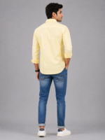 Classic Men's Pastel Yellow Button-Down Cotton Shirt - Image 2