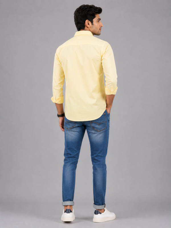 Classic Men's Pastel Yellow Button-Down Cotton Shirt - Image 2