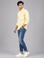 Classic Men's Pastel Yellow Button-Down Cotton Shirt - Image 4