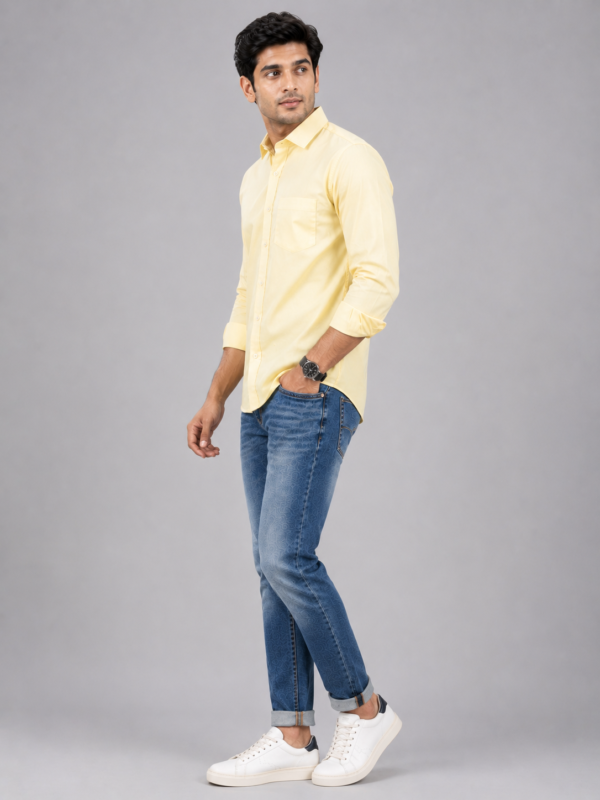 Classic Men's Pastel Yellow Button-Down Cotton Shirt - Image 4