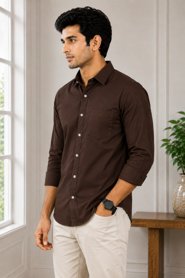 Premium Espresso Brown Textured Formal Shirt for Men - Image 3
