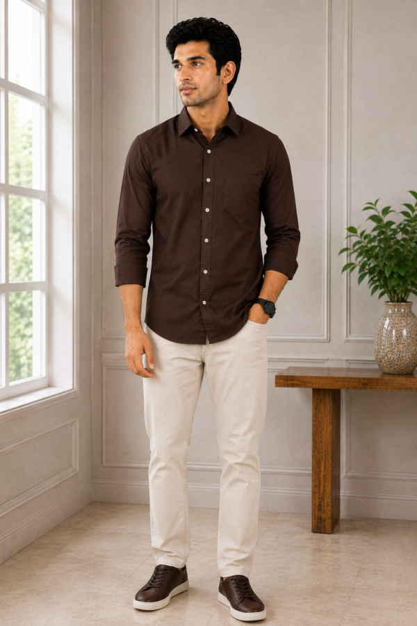 Premium Espresso Brown Textured Formal Shirt for Men - Image 4