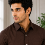 Premium Espresso Brown Textured Formal Shirt for Men