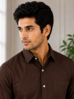 Premium Espresso Brown Textured Formal Shirt for Men