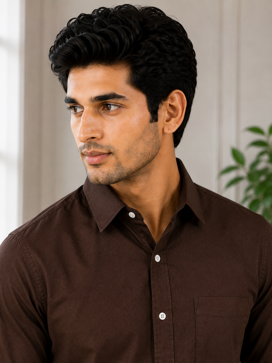2026/08/1001563788.png Premium Espresso Brown Textured Formal Shirt for Men - Image 1