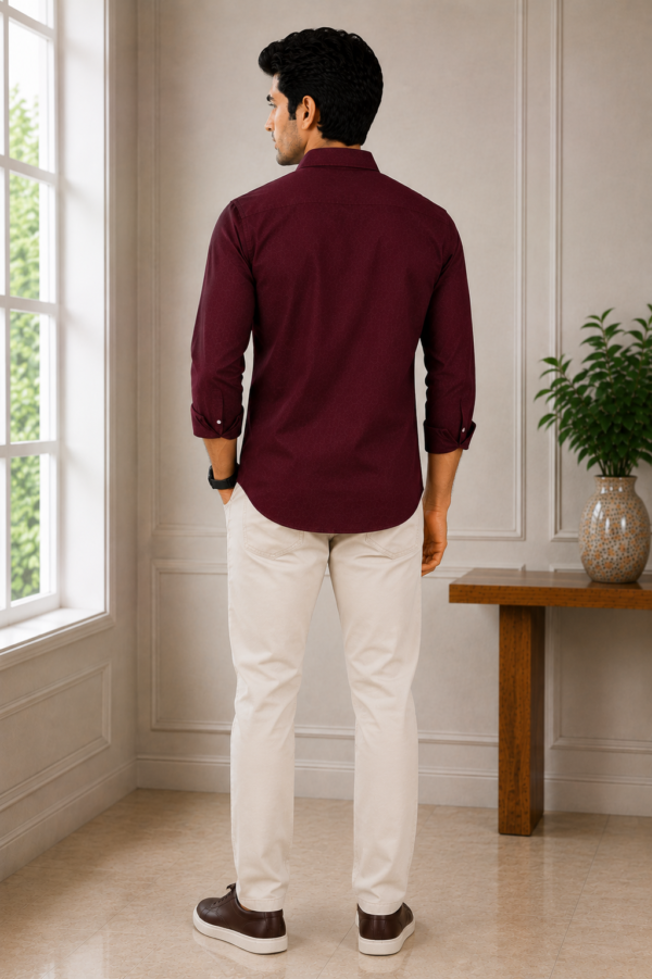 Men's Premium Burgundy Patterned Formal Shirt - Image 2