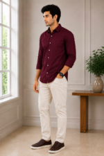 Men's Premium Burgundy Patterned Formal Shirt - Image 4